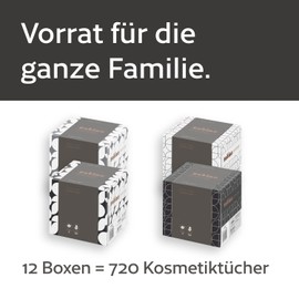 12 x Cosmetic Tissues Box - 3-Ply - 12 x 60 Sheets - Cosmetic Tissues 3-Ply - 720 Pieces - 12 Boxes of 60 Wipes - Super Soft - Made in Germany - Satino