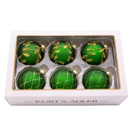 80MM Gold and Emerald Green Embellish Ball Ornaments, 6 Piece Set