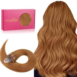 WENNALIFE Microlink Hair Extensions, 50g 50s 18 Inch Auburn Ginger Remy Human Micro Bead Hair Extensions Real Micro Link Loop Ring Straight