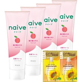  Naive Facial Cleansing Foam (Contains Peach Leaf Extract), 4.6 oz (130 g) x 4 Pieces, Bonus | Moisturizing