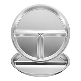 uxcell 2Pcs 304 Stainless Steel Divided Dinner Plate, 7.9" Round Serving Platter Plates with 3 Sections Cafeteria Mess Tray for Restaurant Kitchen Portion Control Camping, Silver