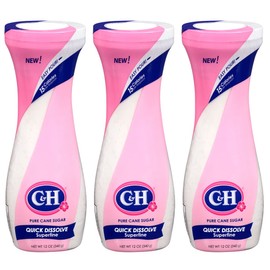 C&H Premium Pure Cane Superfine Sugar, 12 OZ Flip Top Canister (Pack of 3)