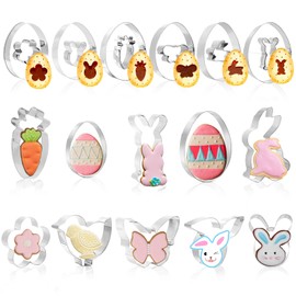 16Stück Ostern Ausstecher Ausstechformen Set, Osterhasen Keksausstecher Plätzchenform, Hasen Ausstechform Plätzchen, Plätzchenformen Küken, Cookie Cutters Möhrchen, Ei Plätzchenausstechform,