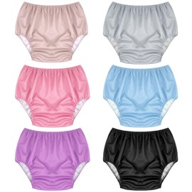 Breathffy 6 Pcs Adult Leakproof Incontinence Underwear for Women Men Pull on Cover Pant Washable Underpants Reusable Plastic Diaper Covers for Disabled, Elderly, Postpartum (Mixed Colors,Large)