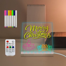 Art Light up LED Message Board with 7 Color Lighting Dimming Acrylic Dry Erase Board 5.91×5.91 Inch Illuminated Wordpad Desktop Table Lamp Night Light with Remote Control for Child Home School Office