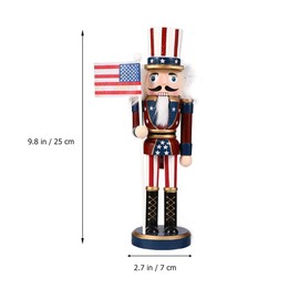 Garneck 2Pcs Patriotic Nutcracker Figurine 25cm American Soldier with Flag 9.8 Inch Wooden Independence Day Desktop Ornament 4th of July Party Decorations