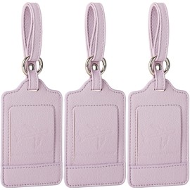 Teskyer Luggage Tags, 3 Pack Premium PU Leather Luggage Tags for Suitcases, Privacy Protection Travel Bag Tags, Lichee Lilac