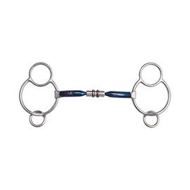 AK Universal Loose Ring Rotary Double Cooper Roller Snaffle Horse Riding Bit Sweet Iron AKRS-2637 (5'', Blue-Silver)