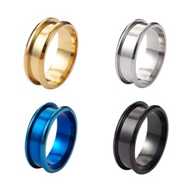 Pandahall 4Pcs Size 10 Stainless Steel Inlay Ring Core Blank 4 Colors Grooved Finger Ring Settings for Man Women Ring Jewelry Making