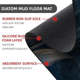 ZHUZHISHAN Diatomaceous Earth Bath Mat,Abstract Dark Flowers in Golden line Non-Slip Volume Super Absorbent Fast Drying for Bathroom Kitchen mat,Eco-Friendly Easy to Clean 17×27.5Inch (43 * 70cm)