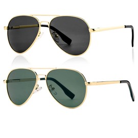 JOVAKIT Kids Small Polarized Aviator Sunglasses for Girls and Boys Age 4-16 (Gold/Grey + Gold/G15)