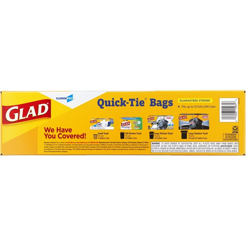 Glad CloroxPro Quick-Tie Tall Kitchen Trash Bags, 13 Gallon, 200