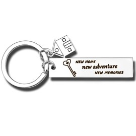 House Warming Gifts New Home Keychain Gifts for Friends Family New Homeowner Gifts for Couple Neighbors New Home New Adventures Keychain Gift Engraved