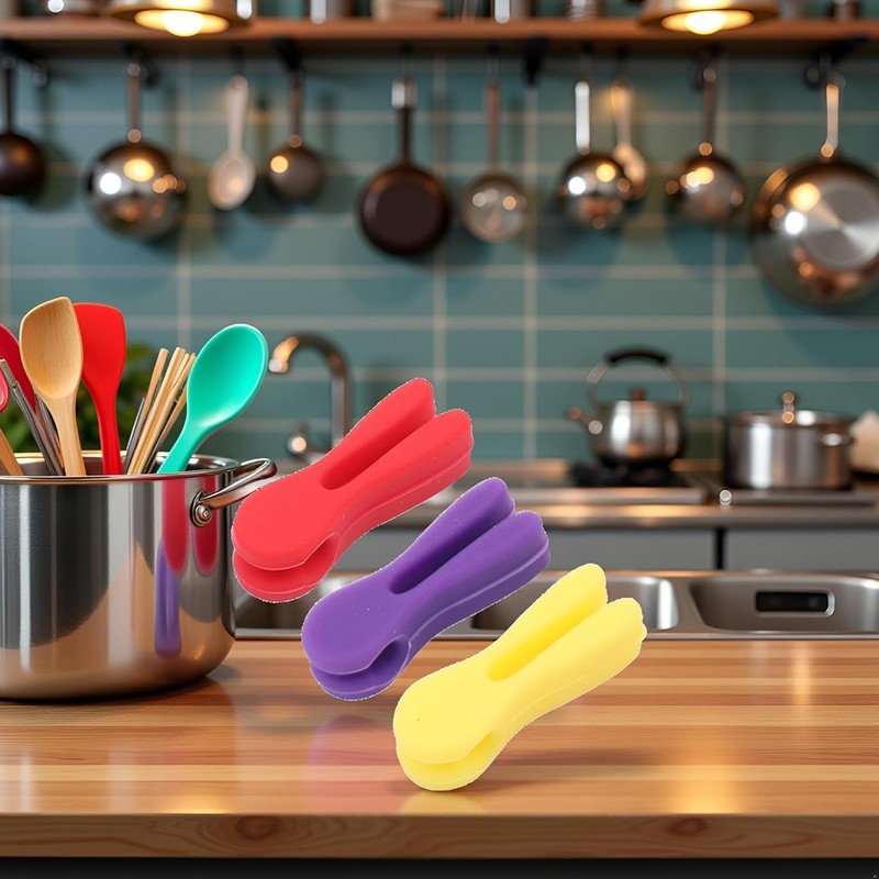 3Pcs Silicone Pot Clip Set, Heat Resistant Spoon Rest and