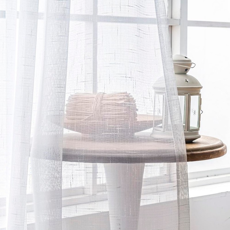 Ftinala White Sheer Curtains 108 Inches Long Extra, Thin Linen