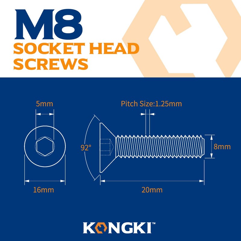 Pack of 30 M8 x 20 mm Countersunk Screws with