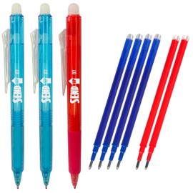 Generico New Model Erasable Gel Pen with High Capacity 1 Red, 2 Blue and 6 High Capacity Refills (2 Red - 4 Blue) Tip 0.7 Bullet ..