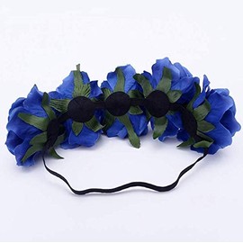 DNHCLL Rose Flower Crown Fake Flower Crowns Headbands For Women Girl Rose Floral Head Piece Hair Crown Pet Headband Flower Wreath (Blue)