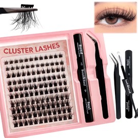 DIY Eyelash Extensions Set, 8-16 mm, Mixed Fluffy Eyelashes, Individual False Eyelash Clusters with Eyelash Glue and Tweezers for Beginners, Reusable Eyelash Clusters (12Z)