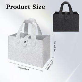 EOAMGO Pack of 2 Felt Shopping Bag, 30 x 20 x 18 cm, Felt Bags, Shopper Shopping Bag, Foldable, Carry Bag with Buckle, Felt Bag, Large Reusable Felt Bag, Shopper, Black Grey