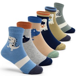 Boys Cotton Socks Seamless Socks Kids Colourful Cartoon Animal Cuddly Socks 6 Pairs, Dinosaur/Boys