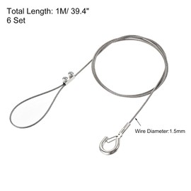 sourcing map Picture Hanging Wire Kit, 6Set 1M Adjustable Hanger Wire Hook for Home Art Gallery Picture Kit, Load 66 Lbs, with Vertical Fixing Screws