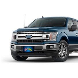 Crossed American and Ukraine Flags on Blue License Plate