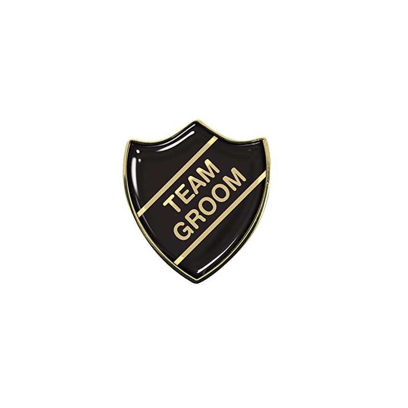 Team Groom Gel Domed Black School Shield Badge