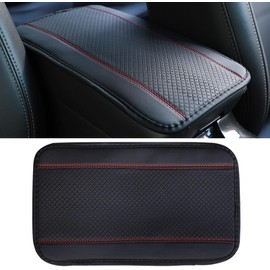 Jushope Car Center Console Cover, PU Leather Car Armrest Box Pad, Universal Waterproof Auto Armrest Seat Box Protector, Interior Car Accessories for Most Car, Truck, SUV (Black-Red)