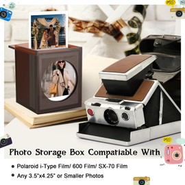 DEXLALA 4.2''x3.5'' Acrylic Frame for Polaroid i-Type/600/SX-70/Instax Square Film, Photo Storage Box with Sliding Lid, Amber Wedding Guest Book