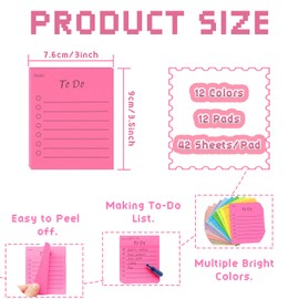 504-Sheet Sticky Notes Pack, 12-Color Lined Post It Notes for Office School Home, Thick Reusable Residue-Free Stationery Supplies with Strong Adhesion and Fluorescent Colors