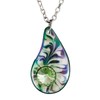 Deep Green White Porcelain Teardrop Pendant Necklace, Crystal Accented, Gift