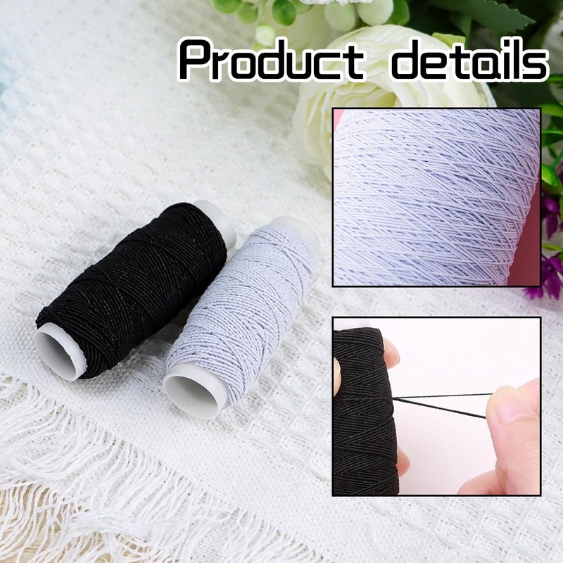 Premium Elastic Sewing Thread 2-Pack, 30m Each, Strong and Stretchable