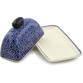 Polish Pottery Butter Dish with Lid – Handmade in Boleslawiec, Poland by Zaklady – Stylish Countertop Stoneware Butter Keeper