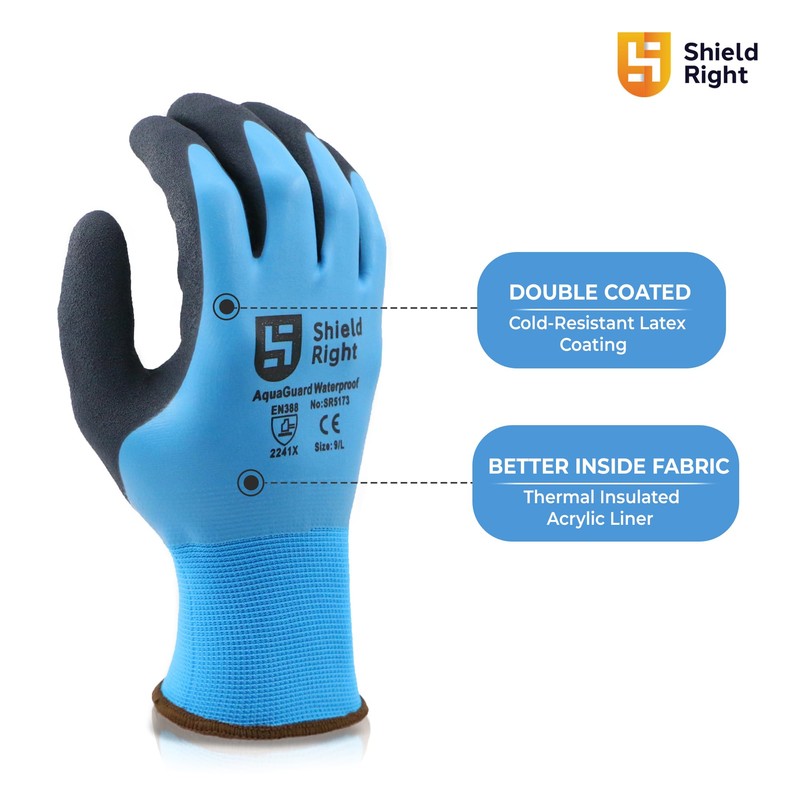 Shield Right AquaGuard Waterproof Work Gloves, 15 Gauge Double Coated