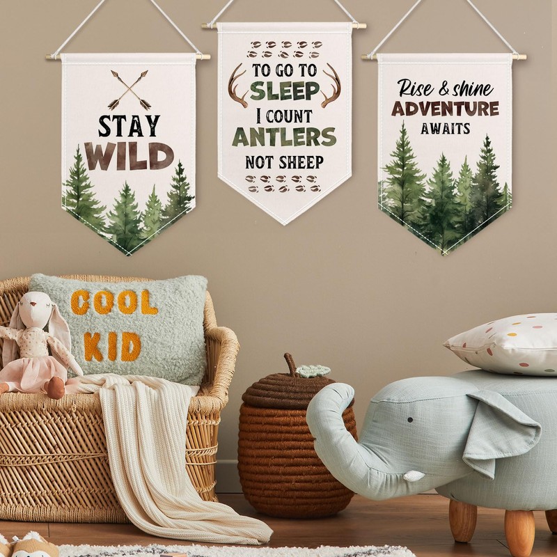 ChissNook Woodland Nursery Canvas Banner Set of 3, Adventure Hunting
