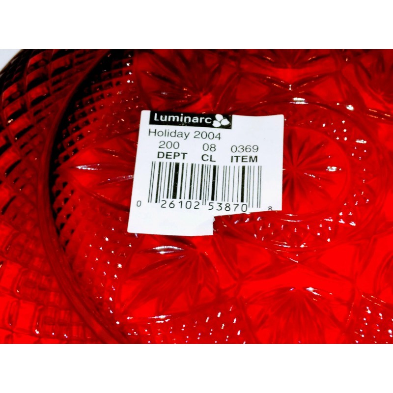 Luminarc 2004 Holiday Plates Set of 4 Red Glass 8"