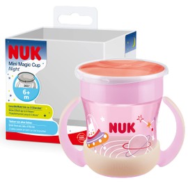NUK 10255666 Mini Magic Cup with Luminous Effect 6+ Months 160 ml Leak-proof 360° Drinking Rim Ergonomic Handles BPA-Free Rabbit (Pink)