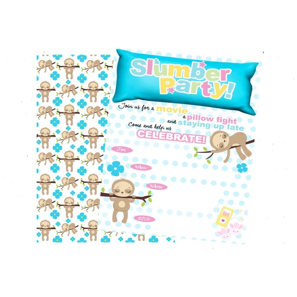 Silly Goose Gifts Sloth Trendy Themed Slumber Party Supply Invitation (12 Included) with Envelopes