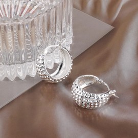 ALEXCRAFT Silver 925 Earrings Oval Hoop Earrings for Women, Sterling Silver Hoop Earrings Large Silver 925 Earrings Hanging Drop Earrings Lightweight Chunky Hoop Earrings Oval Hammer Earrings for