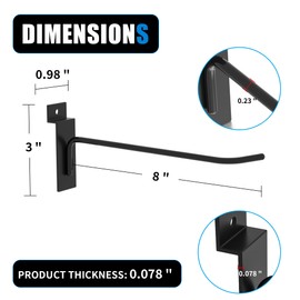 8” Slatwall Hooks, Black Slat Wall Display Hook, 25 PCS Slat Wall Panel Accessory Hooks