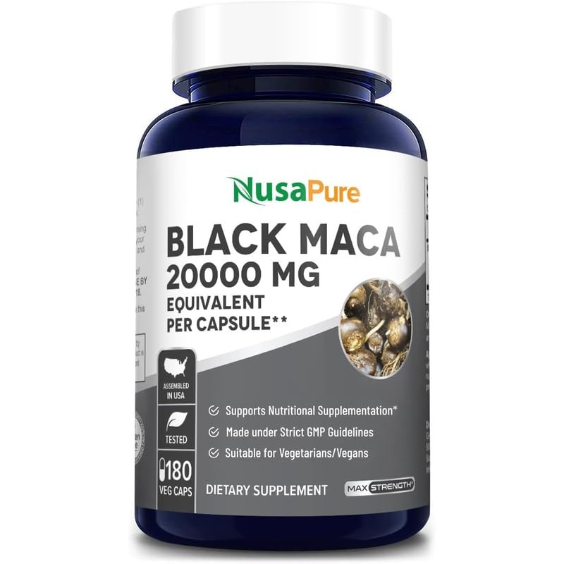 Best Black Maca Root 1600mg 200 Capsules (Non-GMO & Gluten