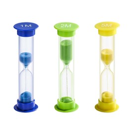 SuLiao Mini Sand Timer for Kids, 1/2/5 Minute Acrylic Hourglass Sand Watch Clock Set, Plastic Unbreakable Hour Glass Small Sandglass for Classroom Games Kitchen (Pack of 3)