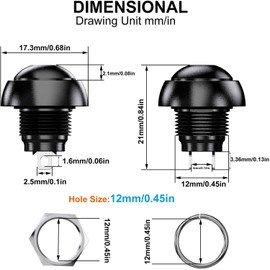Gebildet 12pcs 12mm Waterproof Momentary Push Button SPST ON/Off 3A/3V-5V-9V-12V-24V-230VAC, Lockless Mini Round Button for Car Trumpet, PC, Table Lamp, Home Doorbell