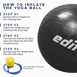 EDIFIT, Exercise Ball, 55, 65 and 75, Pezziball, Including Inflator, Pilates Ball, Sitting Ball, Pilates, Yoga Ball, Gymnastics (55 cm, Black)