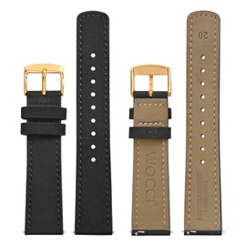 WOCCI 22mm Retro Leather Watch Strap for Men and Women, Quick Release Replacement Band with Golden Buckle (Black)