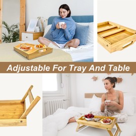 Bed Tray Table with Folding Legs, Breakfast in Bed Tray with Handles for Eating, Bed, Sofa, Working, Snack Tray, TV Table, Laptop Desk Bamboo Tray Table, Sturdy and Lightweight