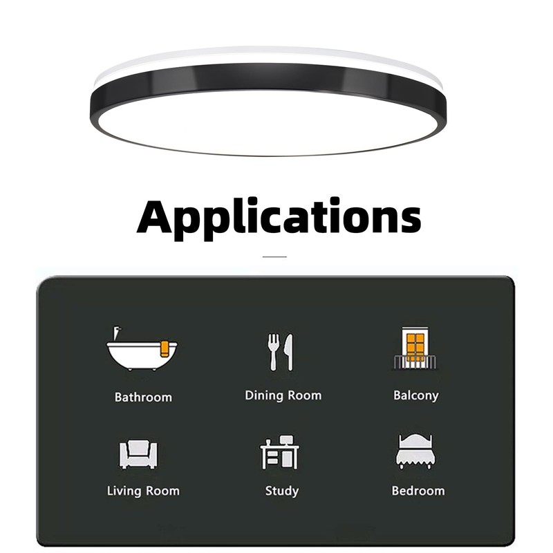 HOREVO 24W LED Ceiling Lamp Black Flush Mount Ceiling Light