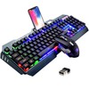 Wireless Gaming Keyboard and Mouse, Rechargeable, Rainbow Backlit with 3800mAh