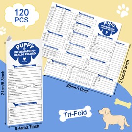 Ireer 120 Pcs Puppy Vaccination Record Cards Canine Health Record Books 8.3 x 11 Inch Puppy Vaccines Shot Memo Dog Vaccine and Canine Health Record Booklets for Canine Medical Grooming Kennel Care